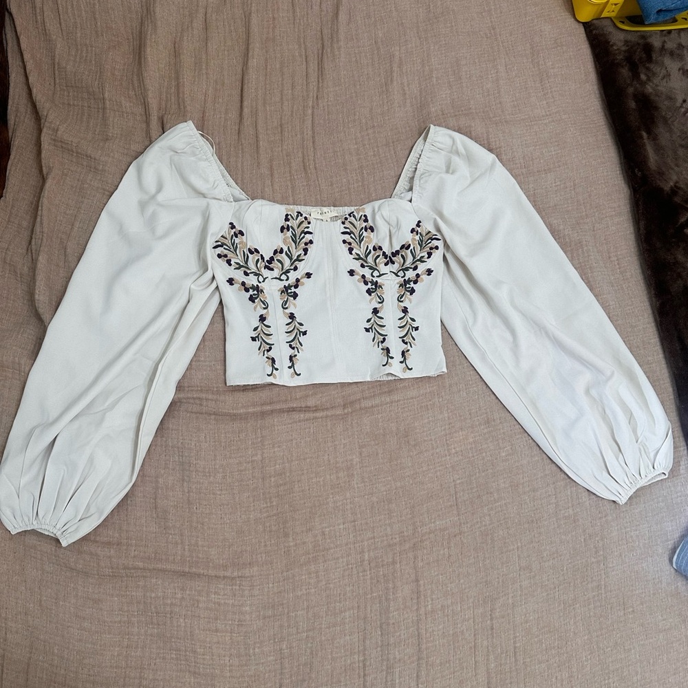 Elegant Cream Embroidered Women's Top from VICI